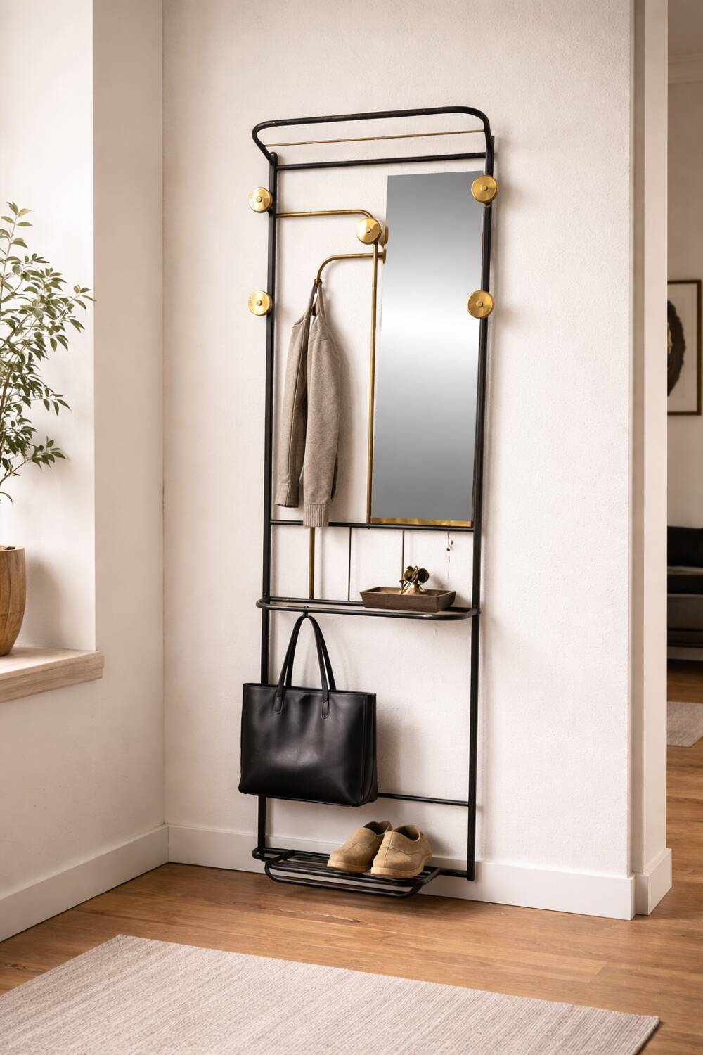 1960s modernist wardrobe. Gold lacquered metal.