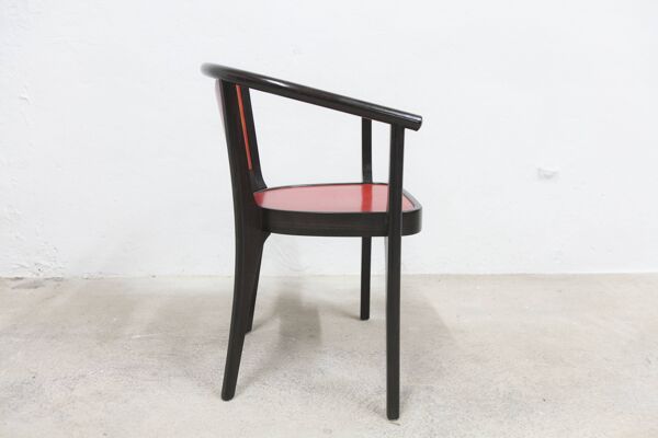 Table et 6 fauteuils Baumann Diese,design Pagnon Pelhaître couleur Wengé et rouge
