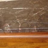 Solid walnut sideboard, moustache legs, black marble top.