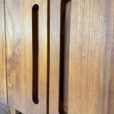 Antique modular shelf in solid French elm from the 60s, vintage