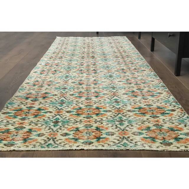 1970s vintage Turkish Oushak handmade wool cotton beige runner rug 85x270