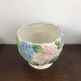 Vintage slip pot with hydrangea pattern
