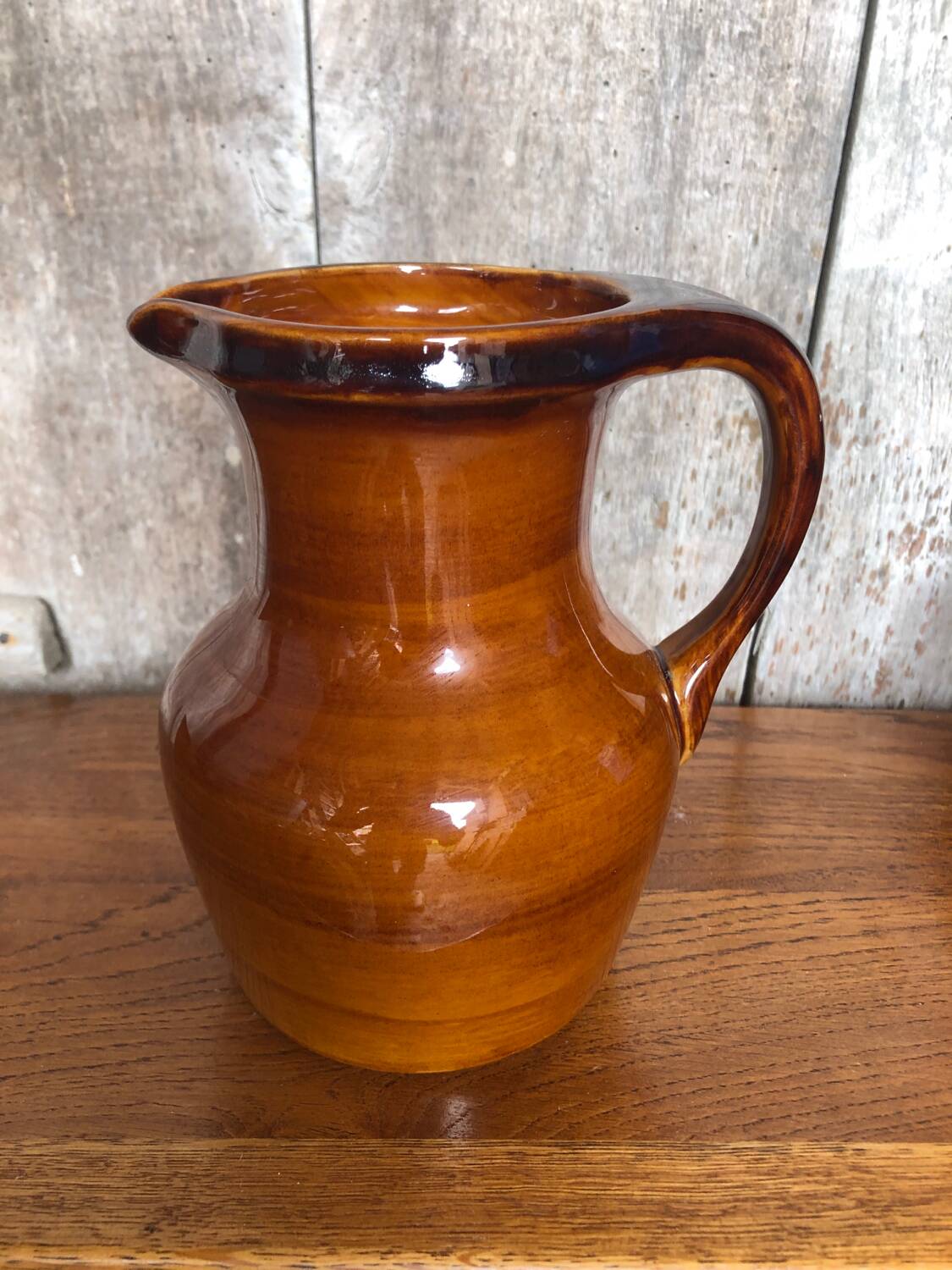 Old ST CLÉMENT vintage brown ceramic pitcher