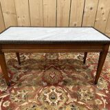 Table basse de style Louis XVI en marbre blanc et merisier