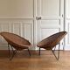 Pair of armchairs rattan basket feet metal