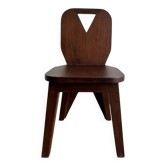 Chaise brutaliste rétro en bois massif foncé