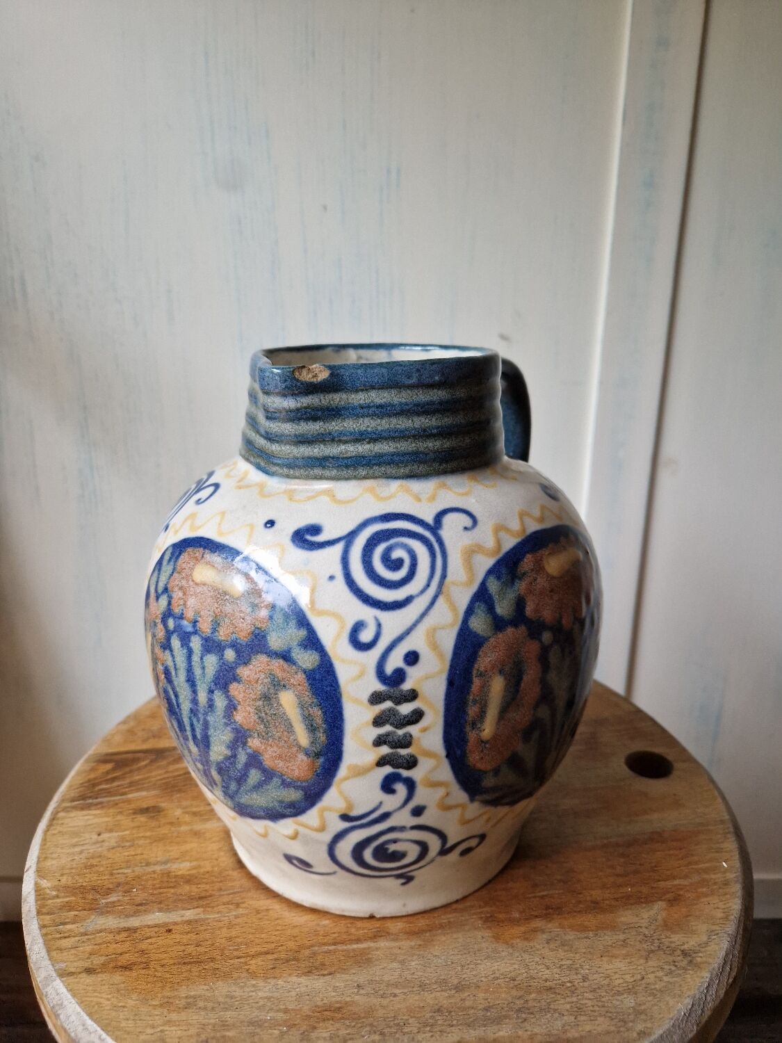 Antique ceramic pitcher jug elchinger fils alsace soufflenheim, art