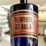 Flacon d'apothicaire teinture de kola en verre bleu