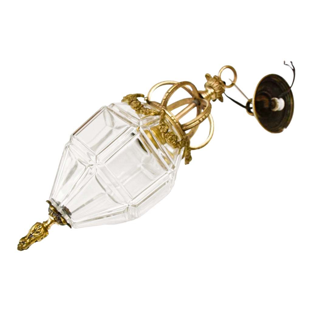Lantern conical gilded beveled faceted glass old white XIXth