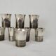Cocktail shaker service & cups in silver metal