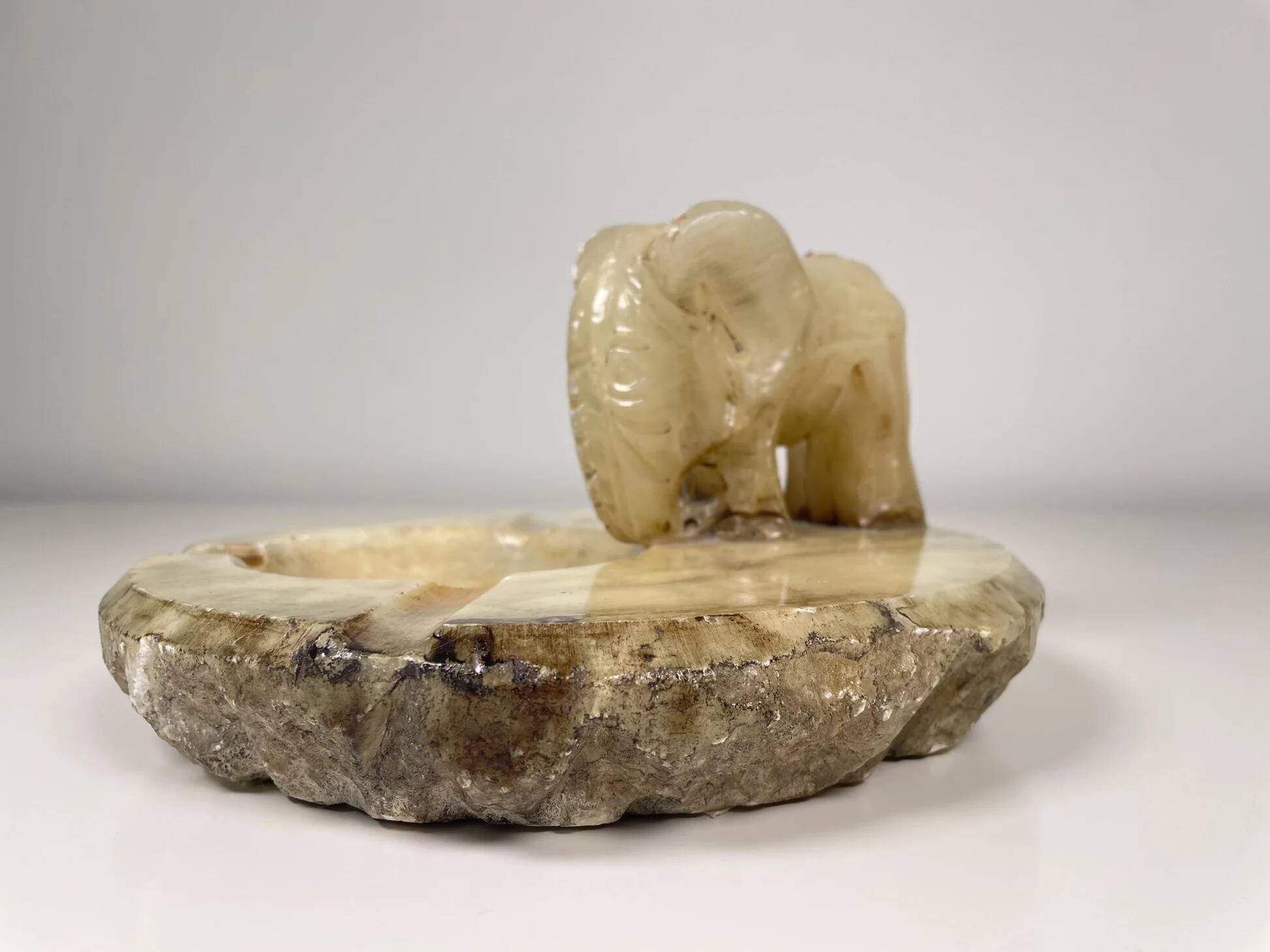 Hand carved alabaster elephant ashtray