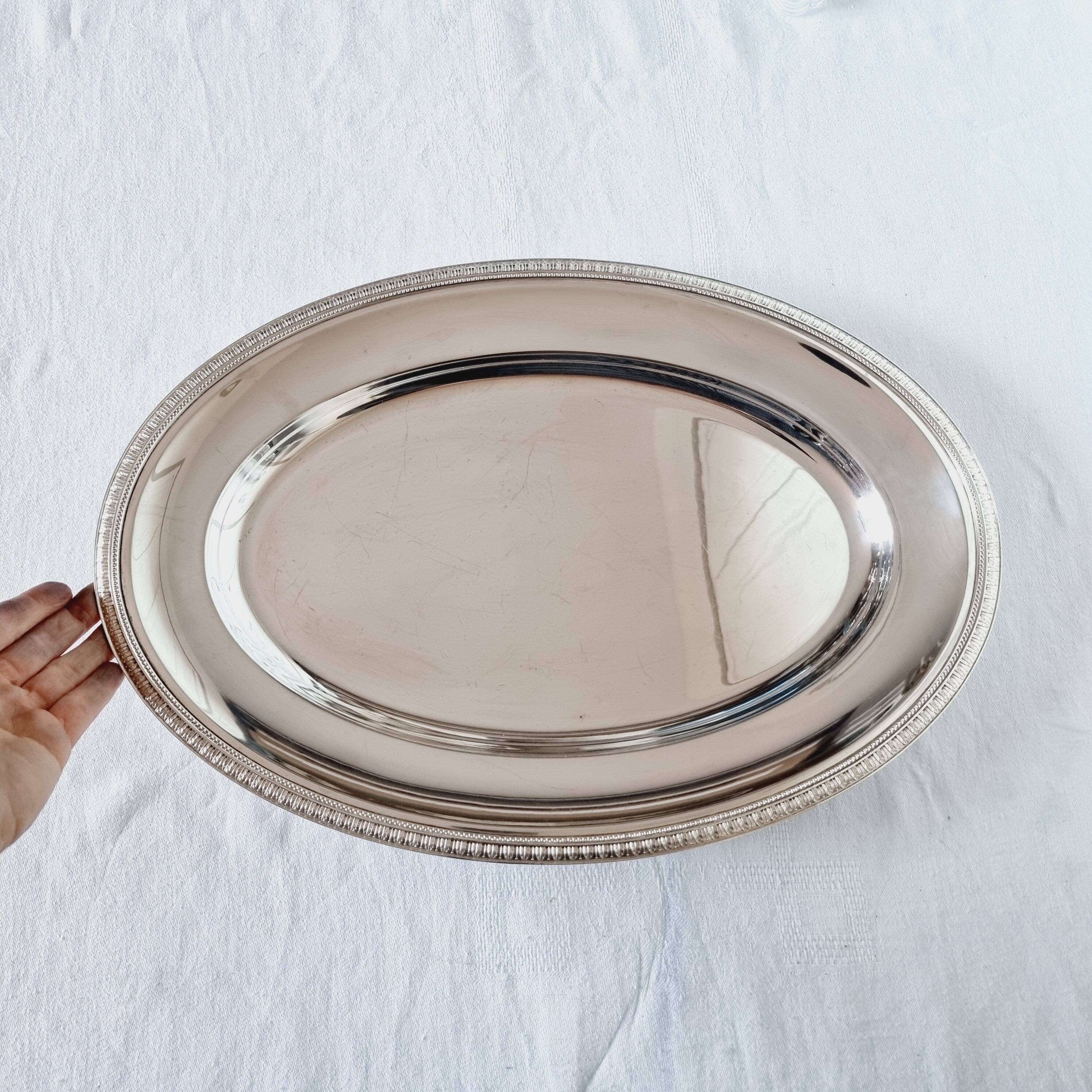 Oval silver metal tray Christofle Gallia Malmaison model
