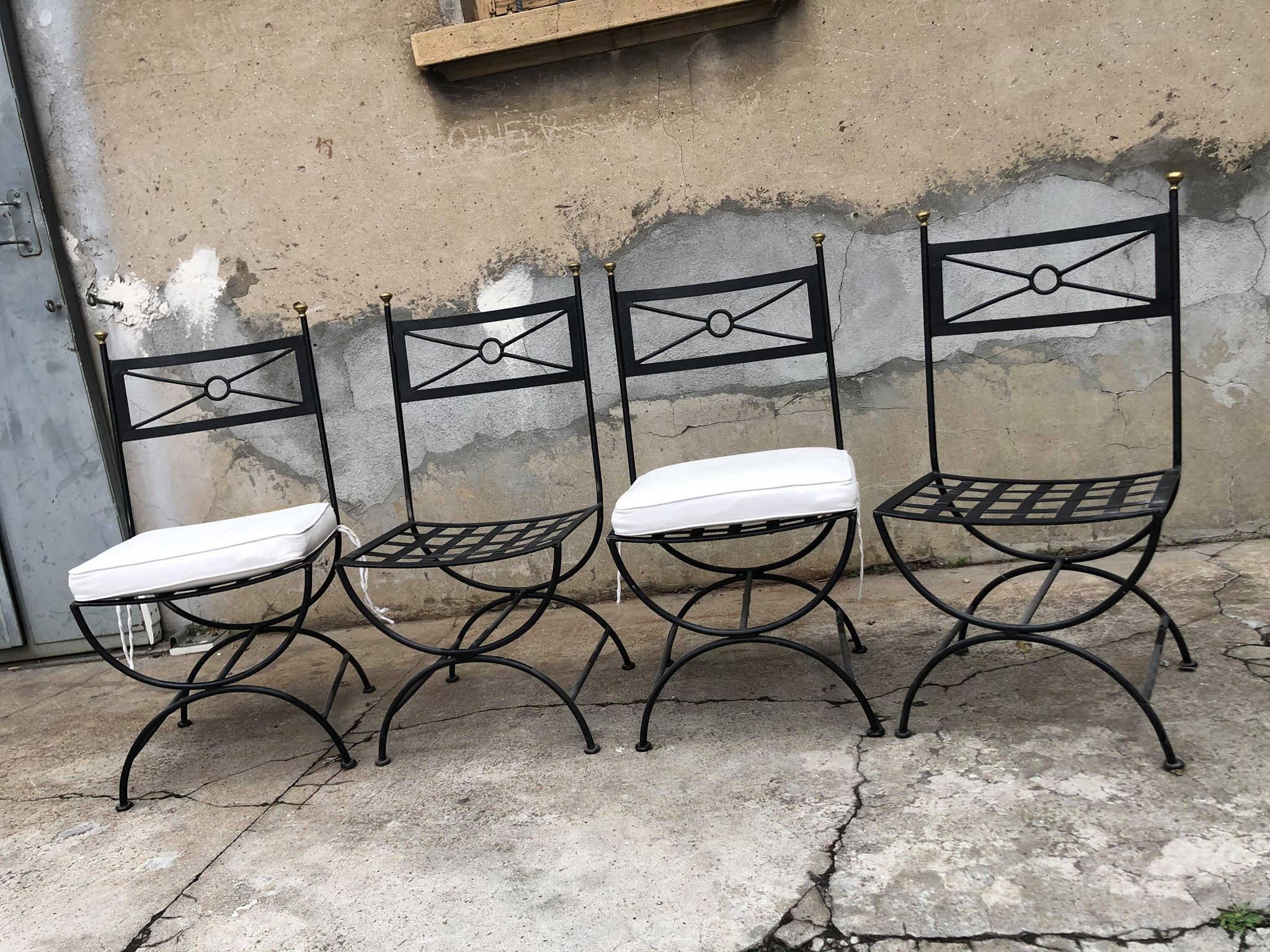 Lot of 4 wrought iron chairs and bronze from Roche Bobois