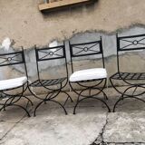 Lot of 4 wrought iron chairs and bronze from Roche Bobois