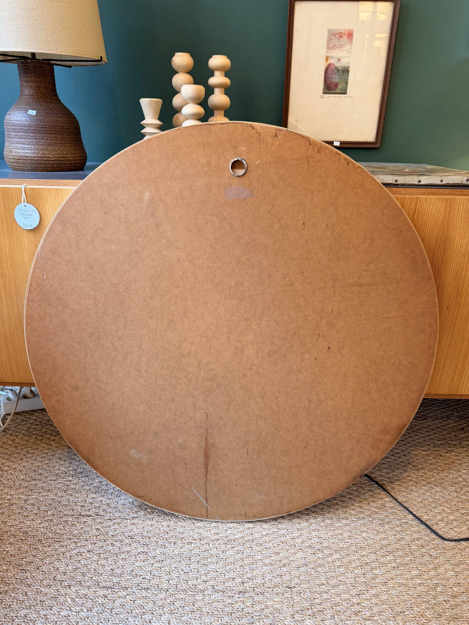 Large vintage circular mirror, plastic frame.