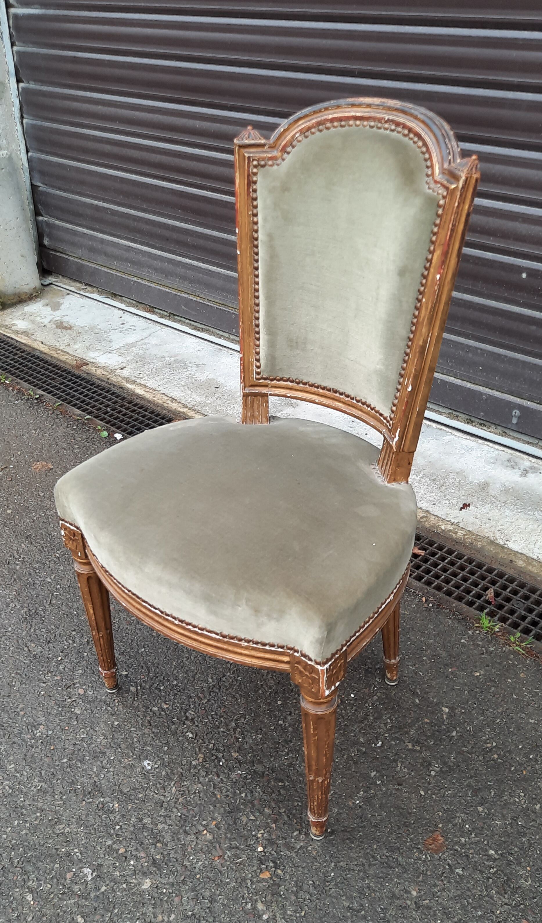 Salon de style Louis XVI en bois doré et velours
