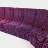 Vintage Snake modular sofa composed of 11 armchair modules and 3 velvet fabric poufs