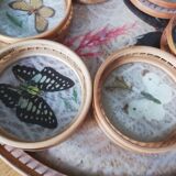 Vintage rattan tray with 6 under glasses