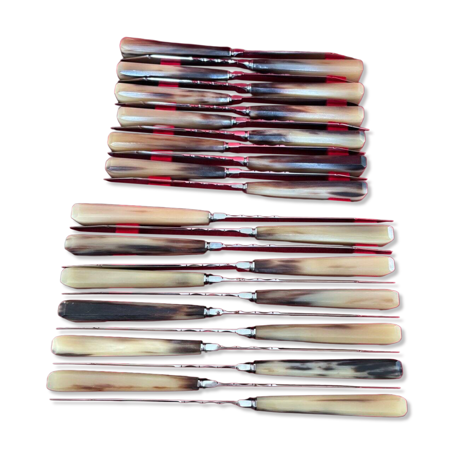 Service of 24 classic knives with natural bone handles - original case from 1950.