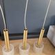 Vintage pendant chandelier in molded glass and brass