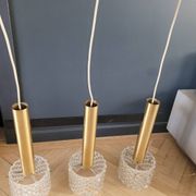 Vintage pendant chandelier in molded glass and brass