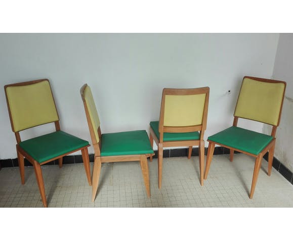 Suite of 4 vintage chairs compass feet