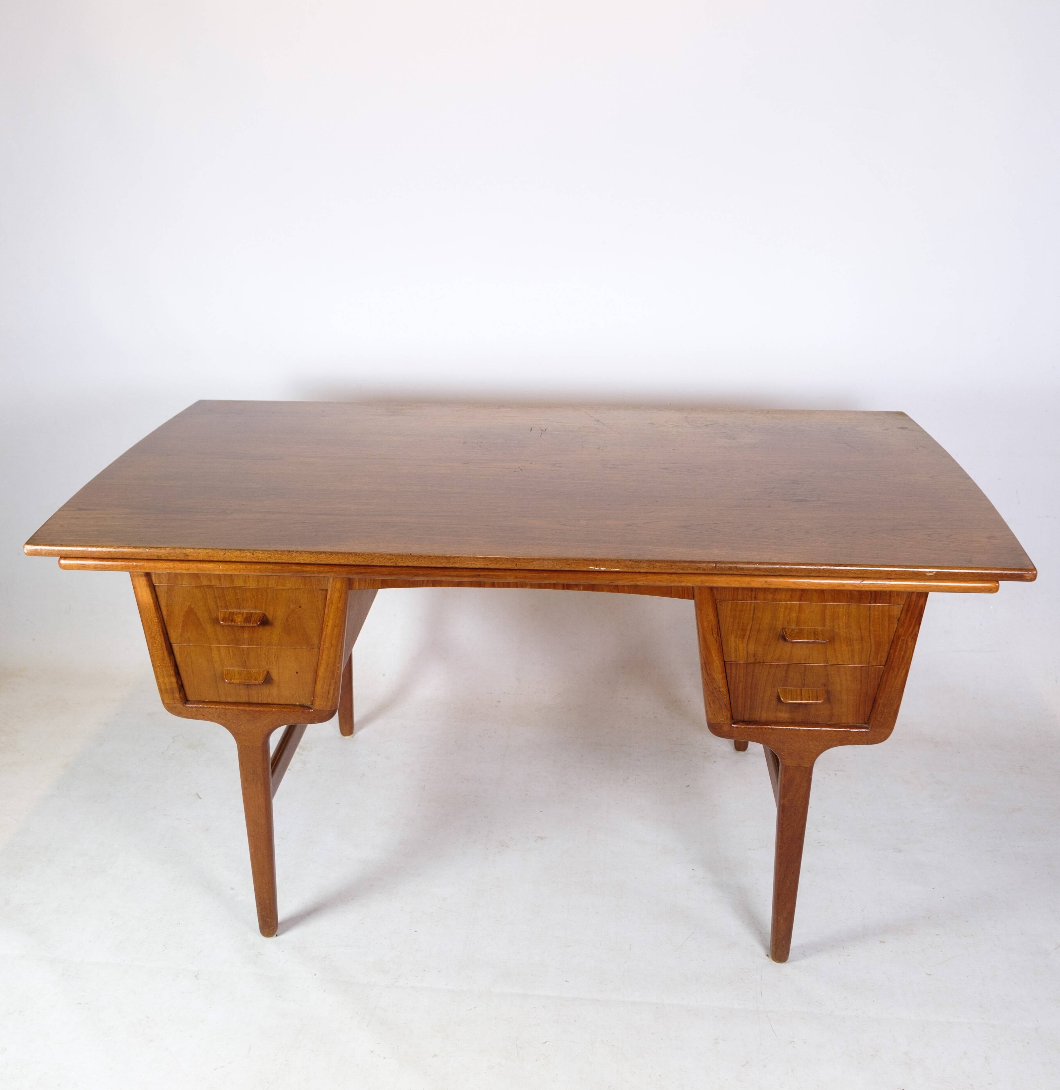 Desk Made In Teak Wood, Unique Design, Finnish From 1960s