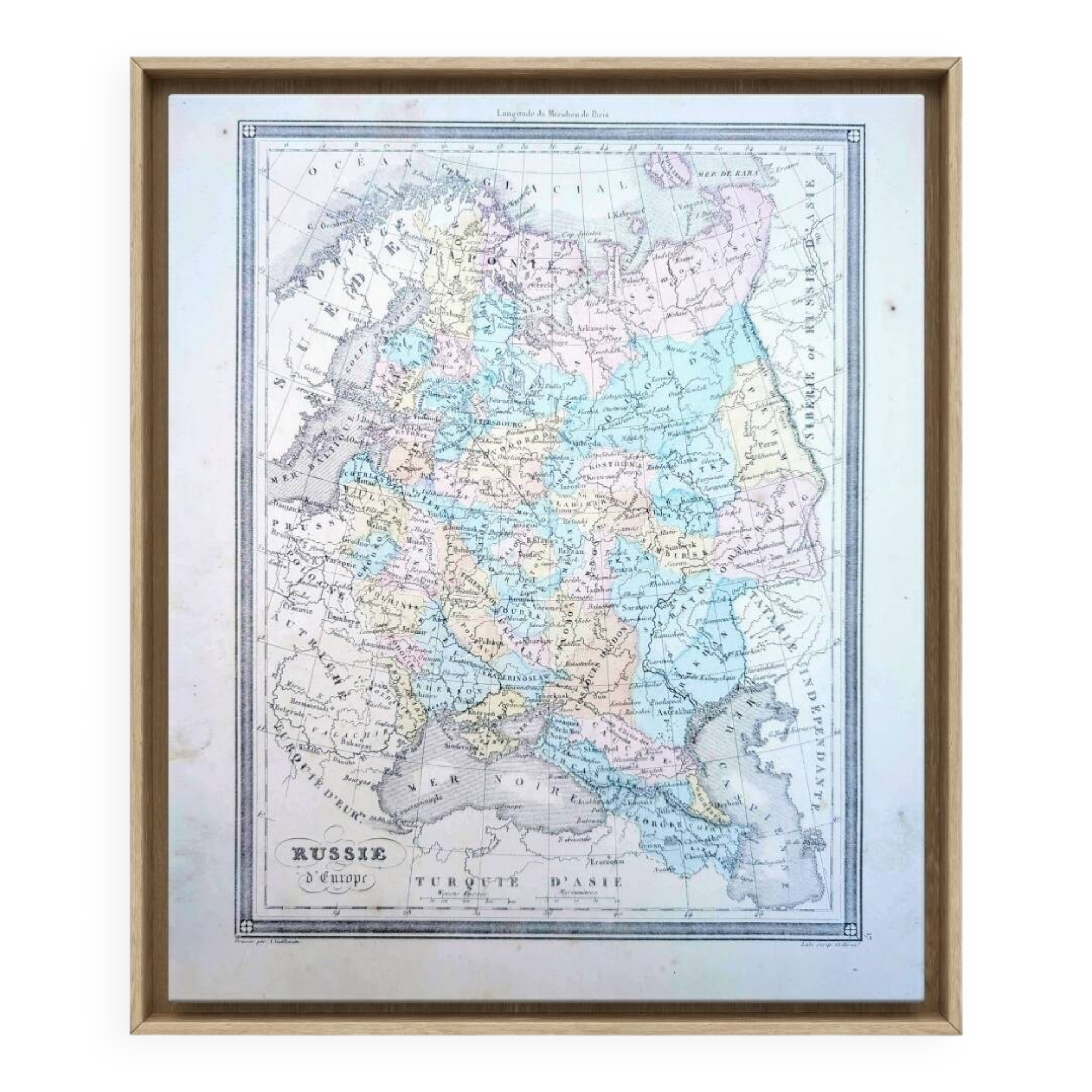 Russia, old map, printed in 1852.