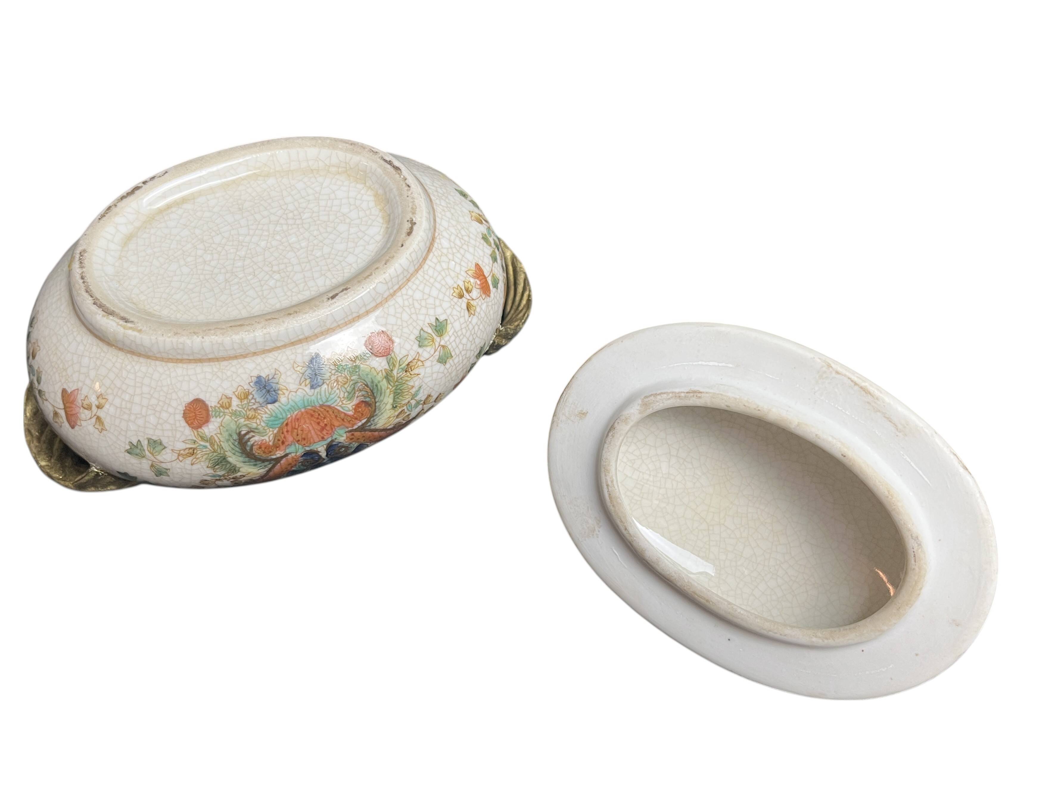 Cracked ceramic candy box with floral and gold decoration, 20th century