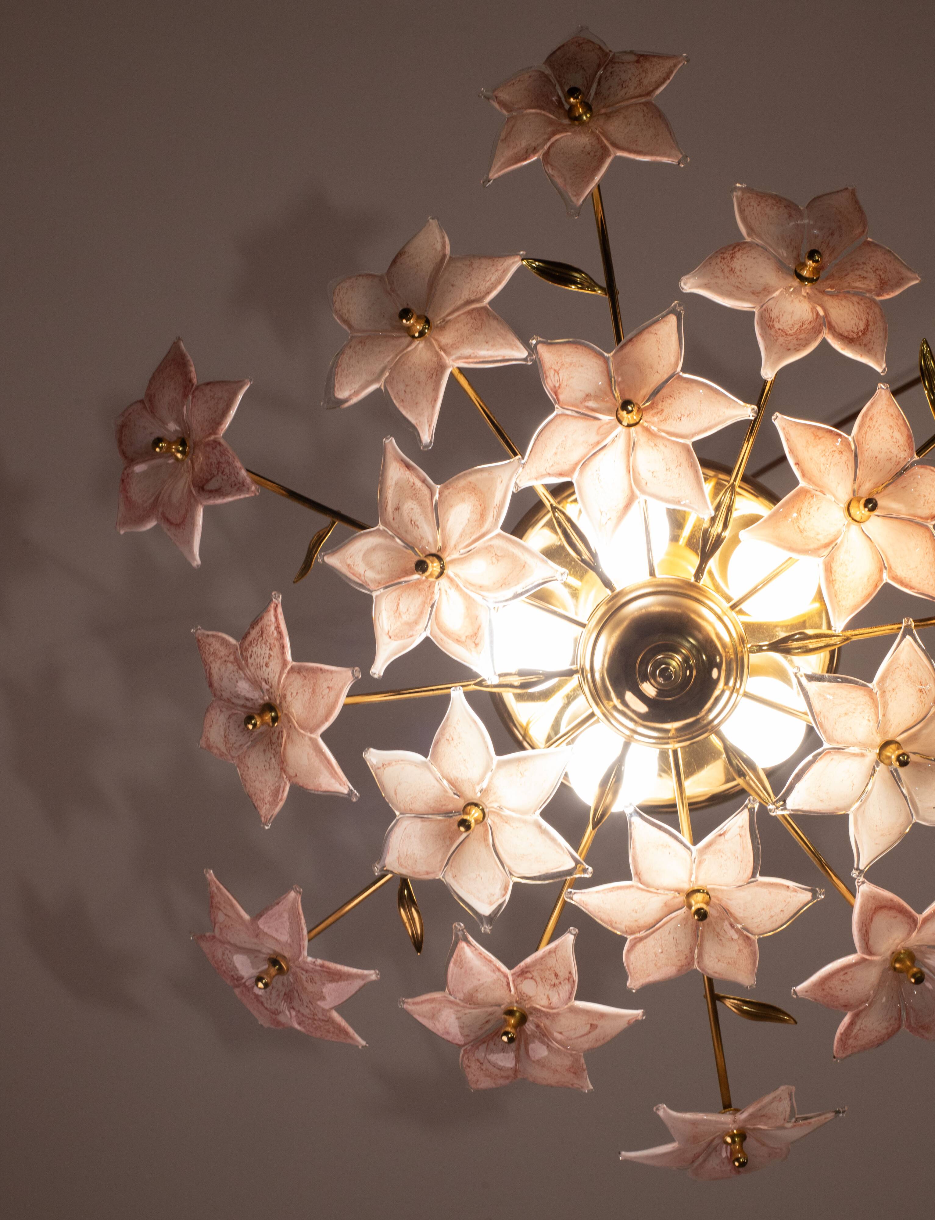 Murano vintage ceiling light pink flowers, 1970s