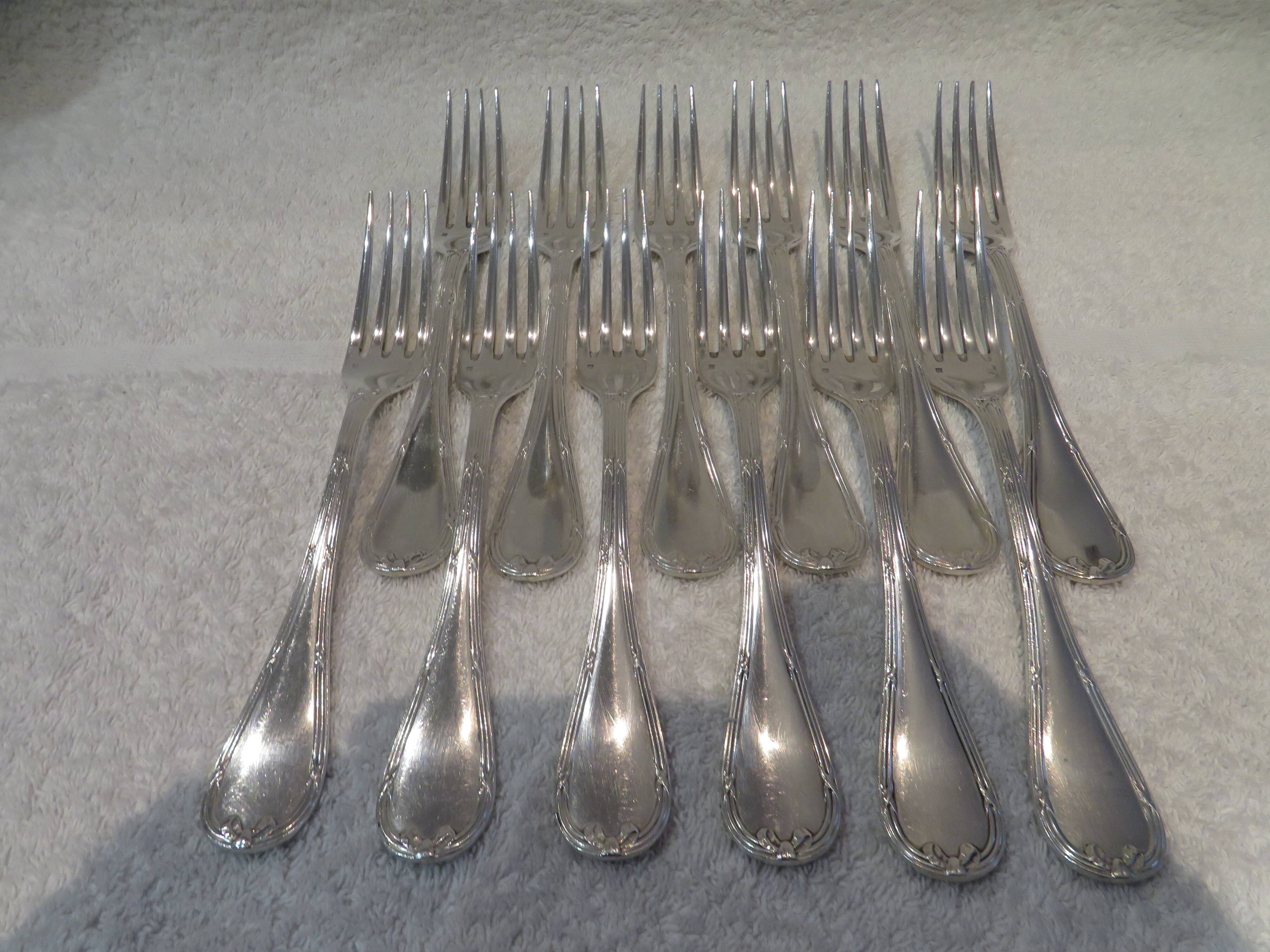 12 silver-plated table forks by Christofle Rubans