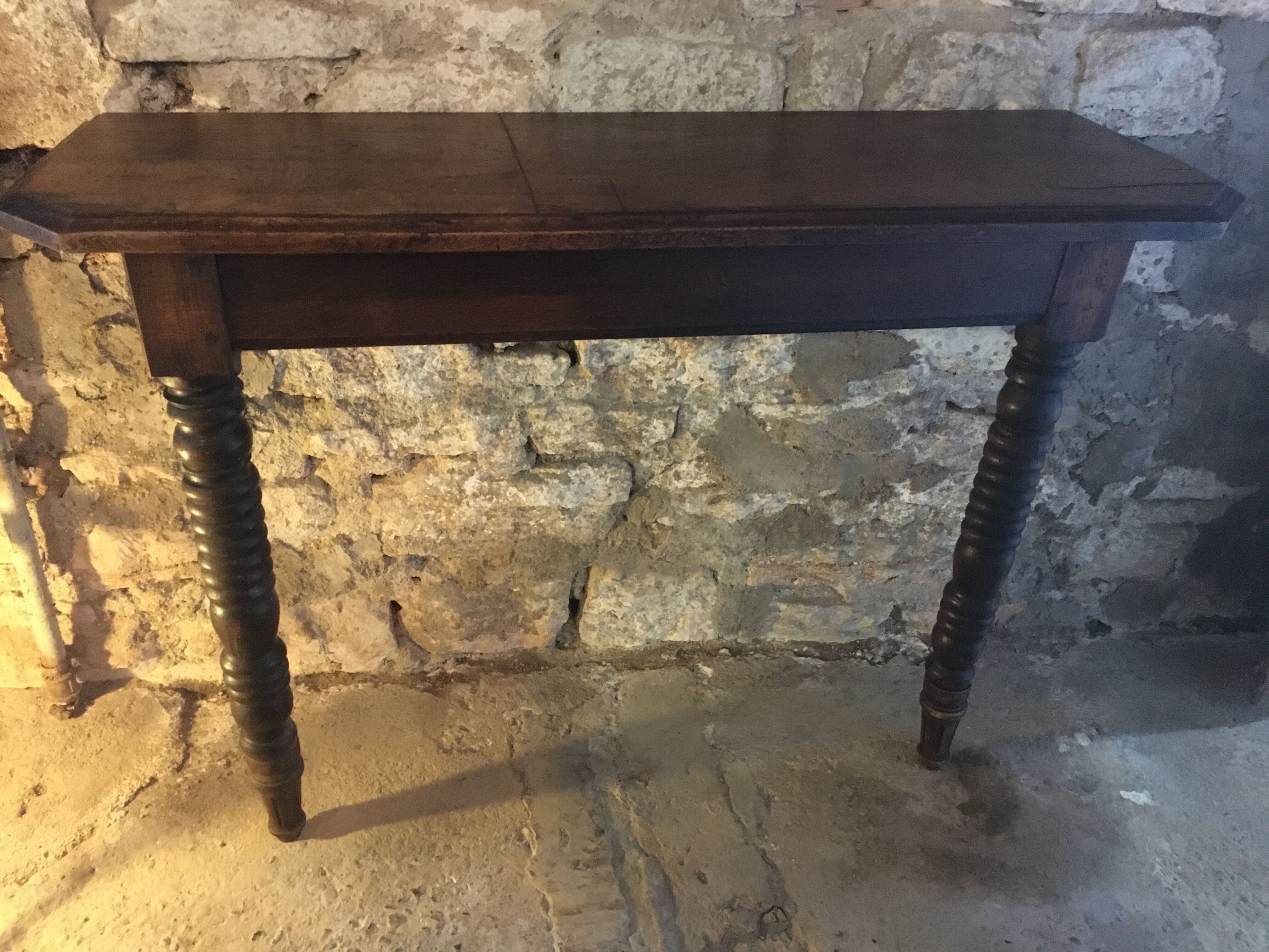 Oak console and walnut feet