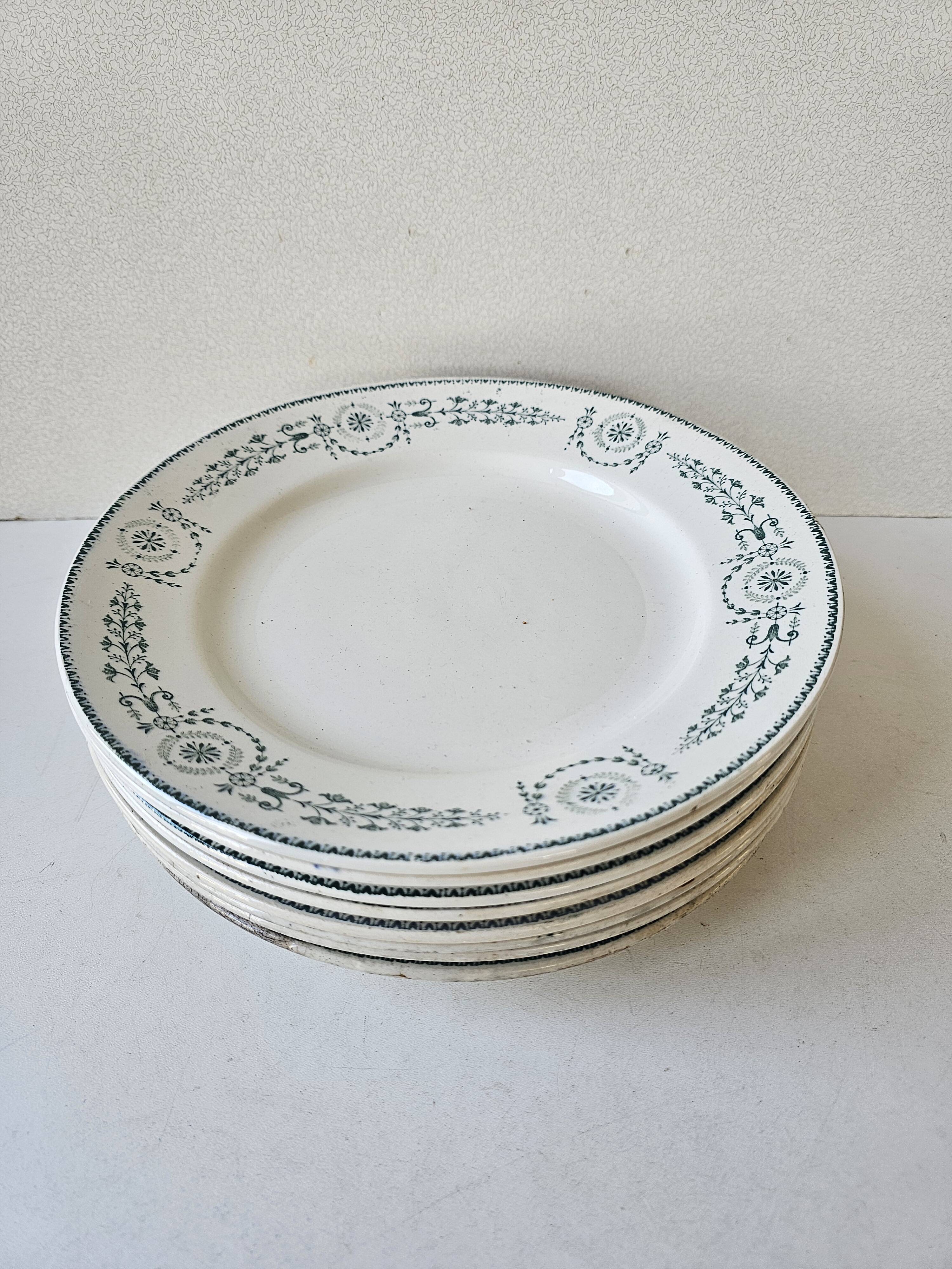 Set of 8 plates, 2 dishes, 2 compotiers - KG Lunéville Laetitia decoration