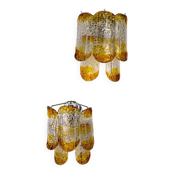 Pair of two-tier Mazzega Murano wall sconces, orange frosted glass, Italy, 1960s