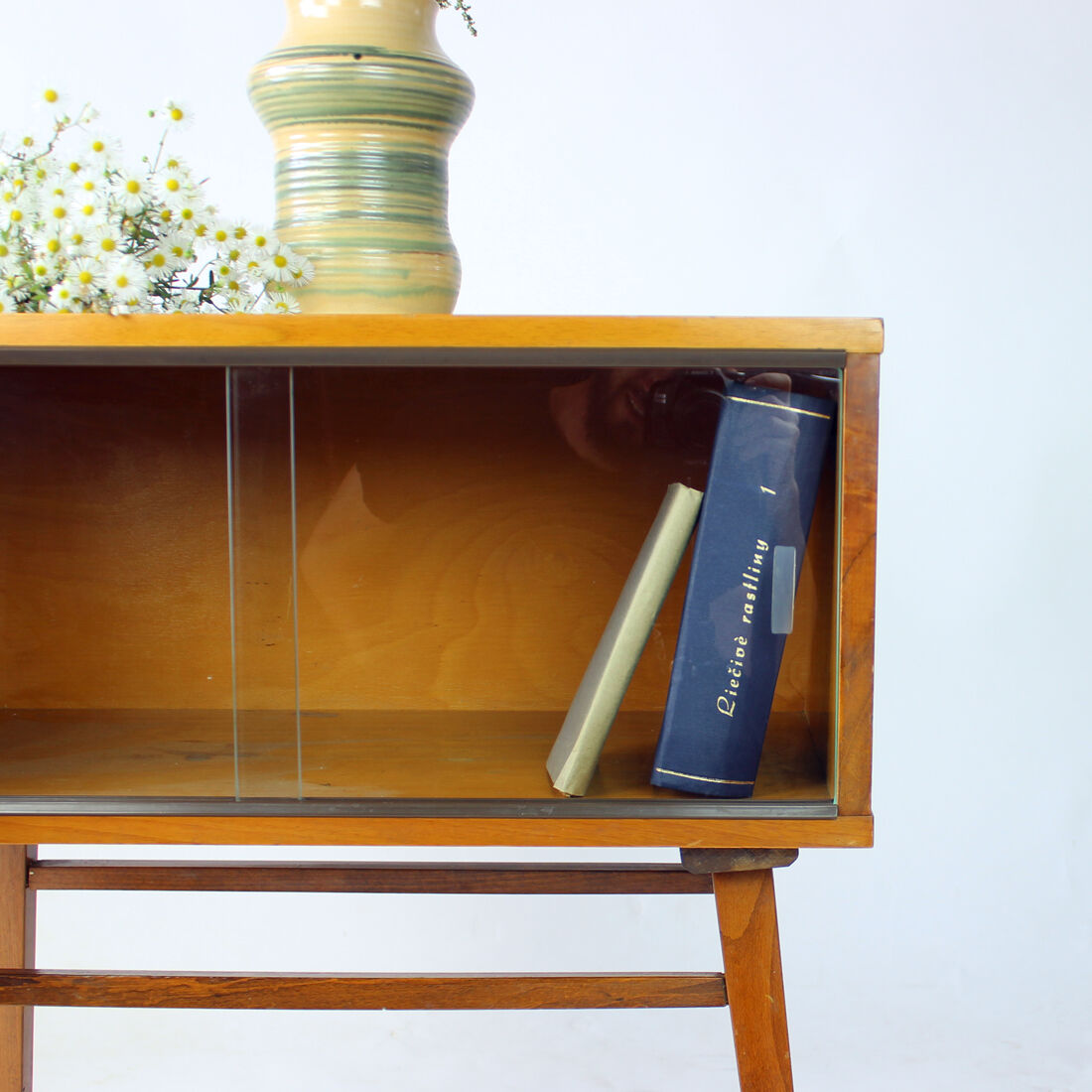 Midcentury showcase in walnut & glass, Drevovyroba Czechoslovakia 1969