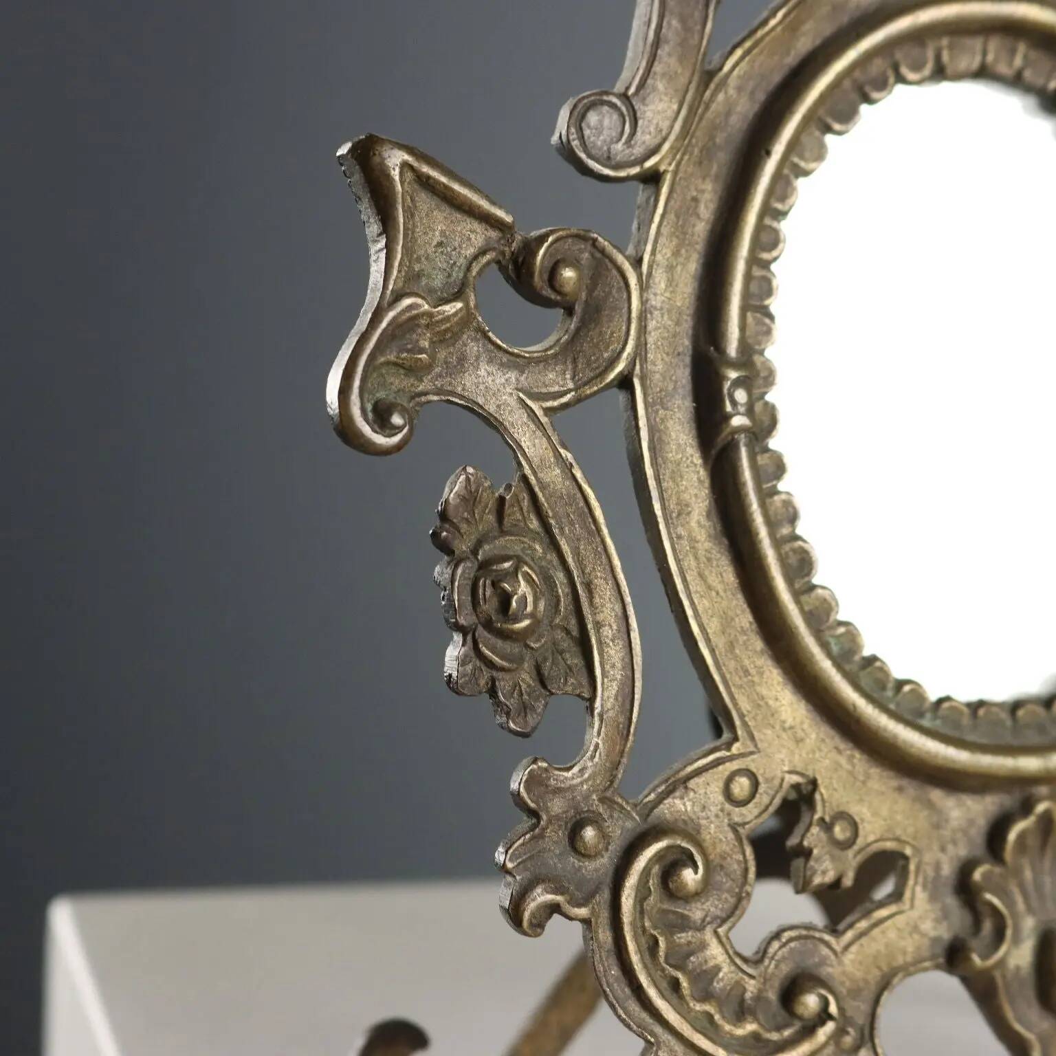 Antique table mirror in bronze, Italy, 19th-20th century