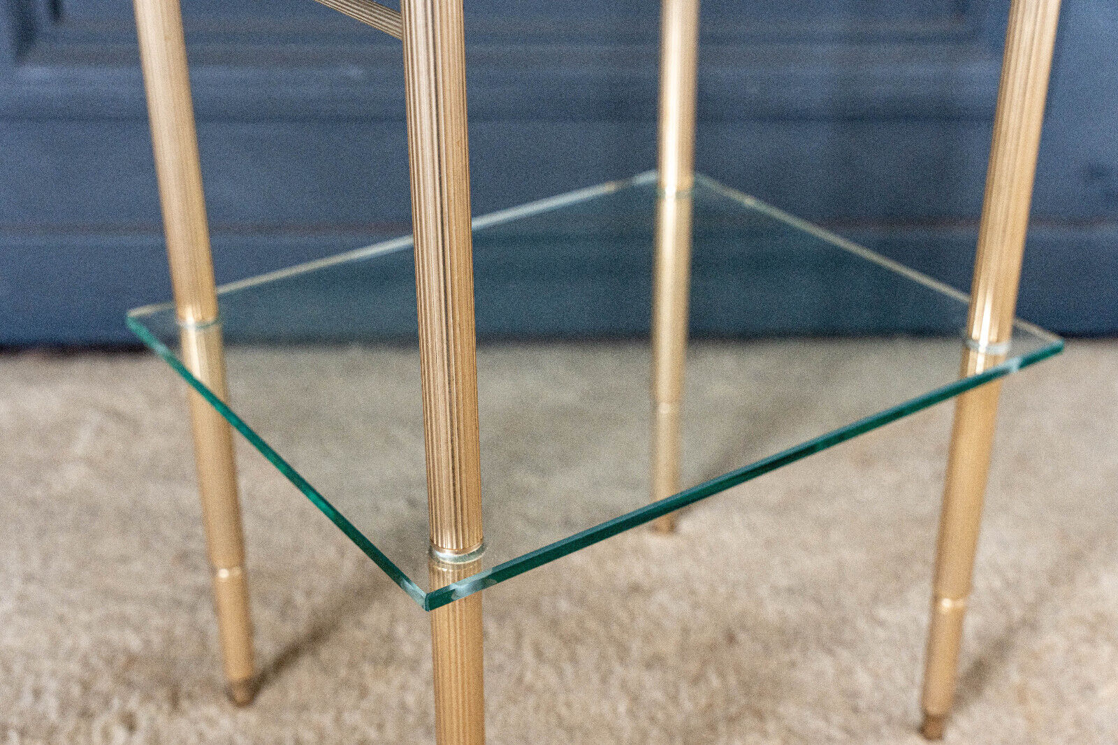 Bedside table 1980 golden metal 2 glass tops