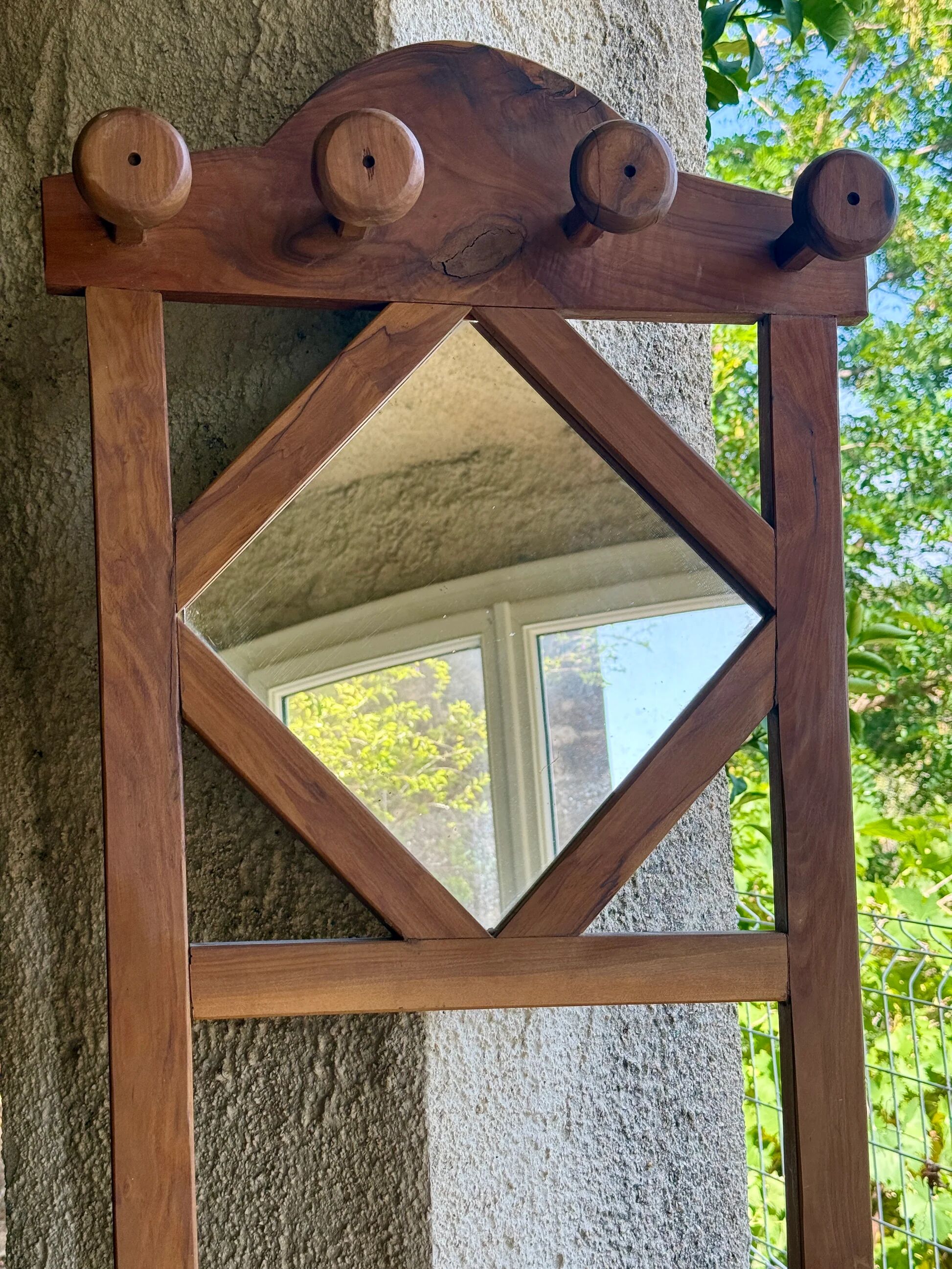 Coat rack / coat stand and umbrella stand in olive wood