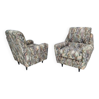 Pair of vintage high-quality patterned fabric armchairs, italy