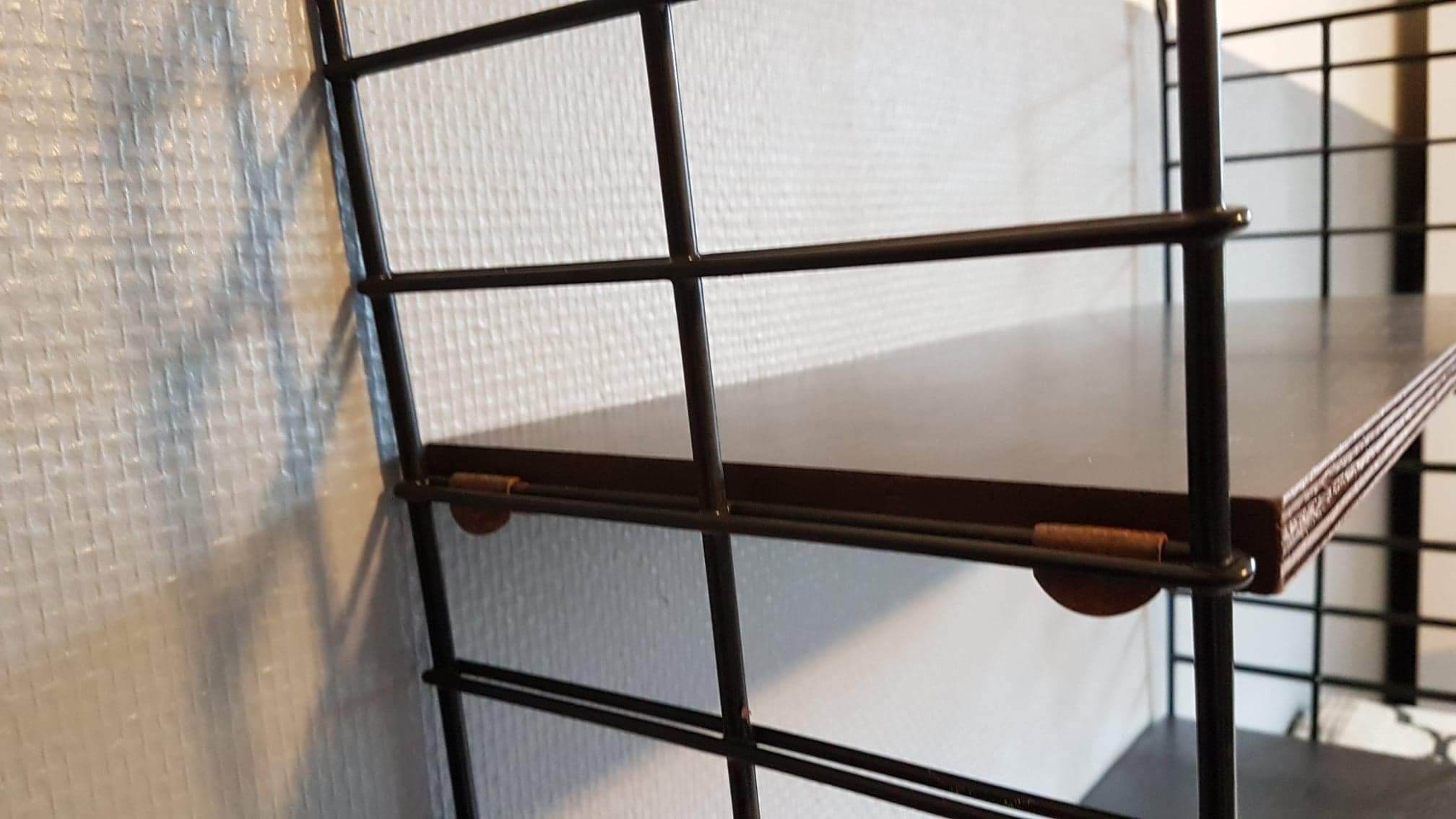 Wall shelf 2 planks tomado dark wood and black metal structure