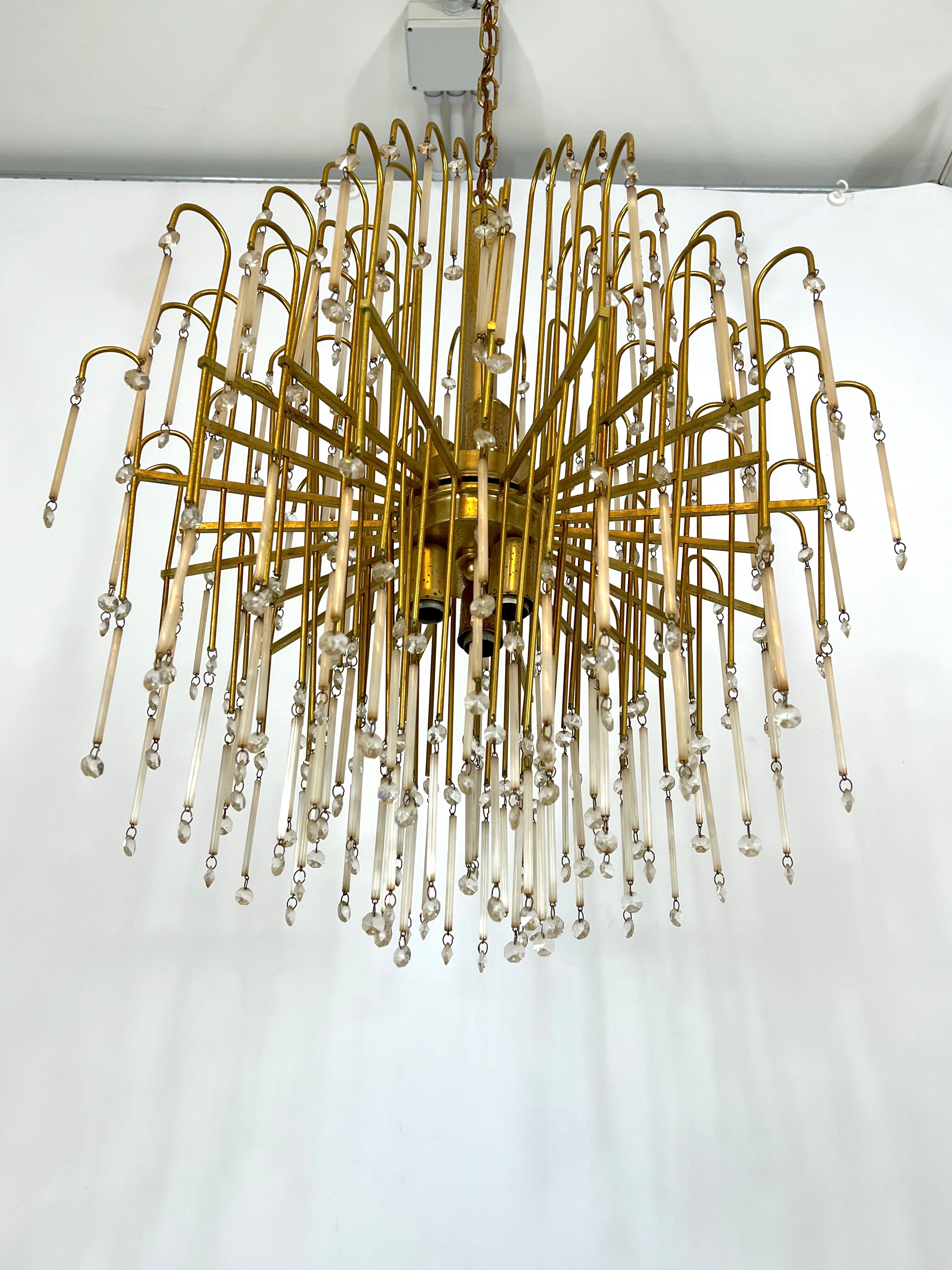 Mid-century, Italian brass and glass chandelier from 70s