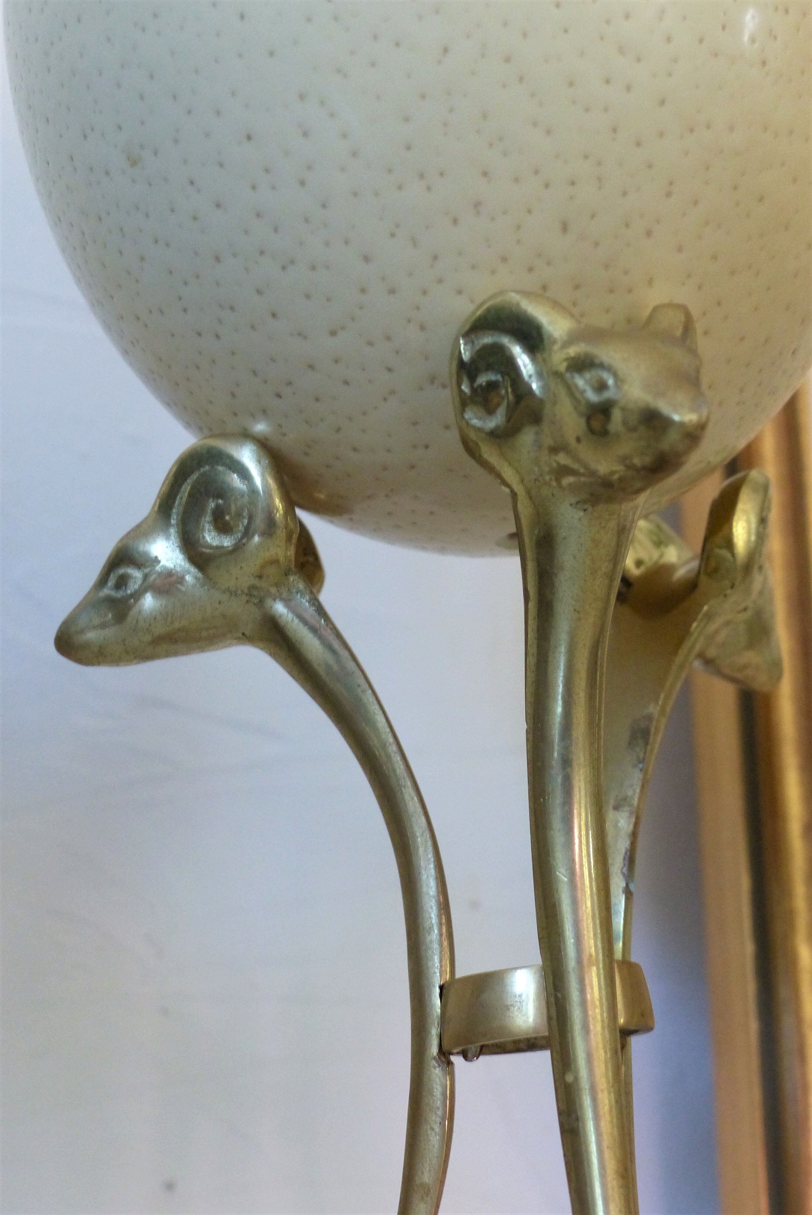 Curiosity object tripod brass and ostrich egg