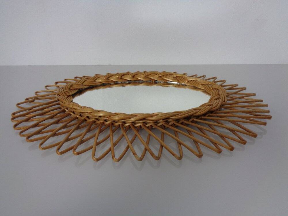 Italian rattan mirror, 1960s