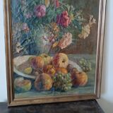19th century oil painting on canvas fruit vase with flowers