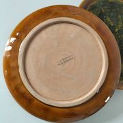 Set of 4 flamed enamel plates in green and amber from the 60s-70s.