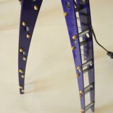 Pair of blue industrial design lamps with yellow shades - Space Age Rocket
