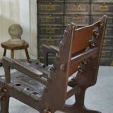 Armchair with ottoman by Angel Pazmino in wood and brown leather 1960's