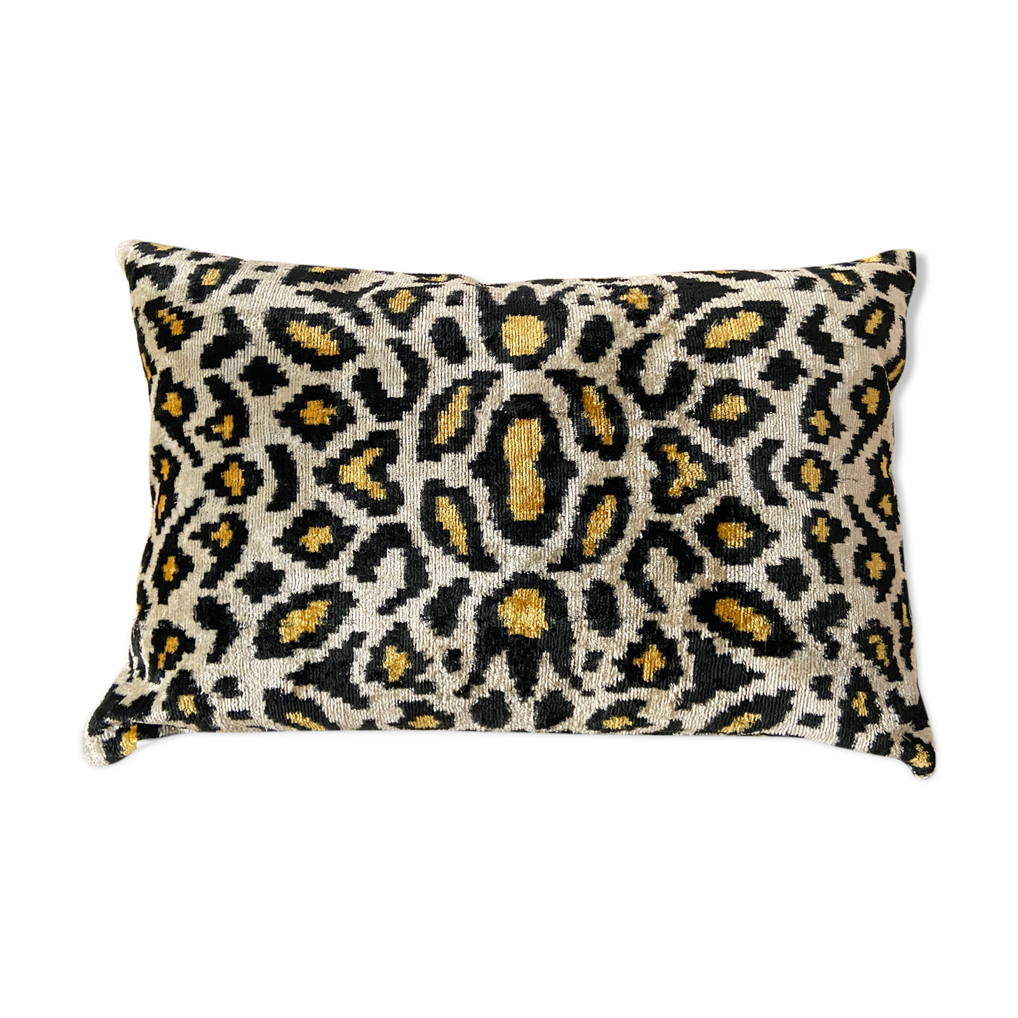 Ikat cushion in panther velvet