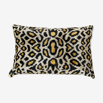 Ikat cushion in panther velvet