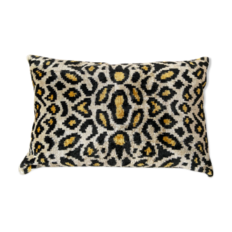 Ikat cushion in panther velvet